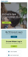 Screenshot of a webpage with options to log in to a TID account or a Grower/Water account, featuring a savings promotion banner at the top.