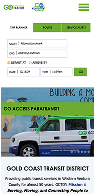 Screenshot of the Gold Coast Transit District website showing a ride booking form, navigation menu, and an image of a GO ACCESS paratransit van parked outside.