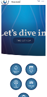 A mobile webpage displays a blue background with the text 