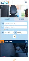 A mobile transit app screen showing fields to enter a starting address, destination, date, and time, with a 