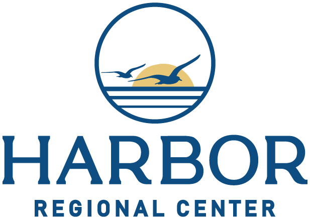 Harbor Regional Center logo with two flying birds, a sun, and waves above the words 