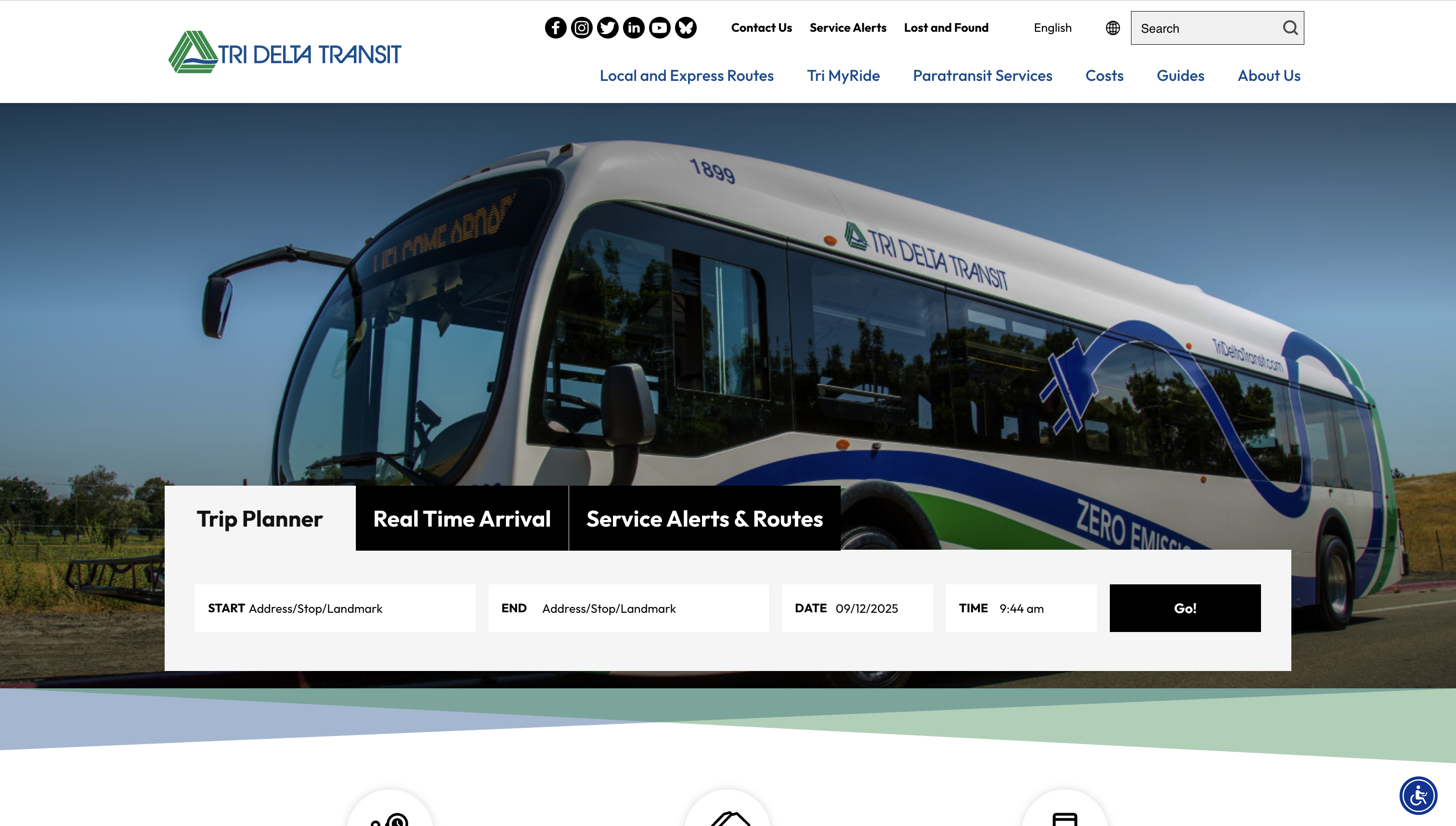 tri delta transit website desktop view