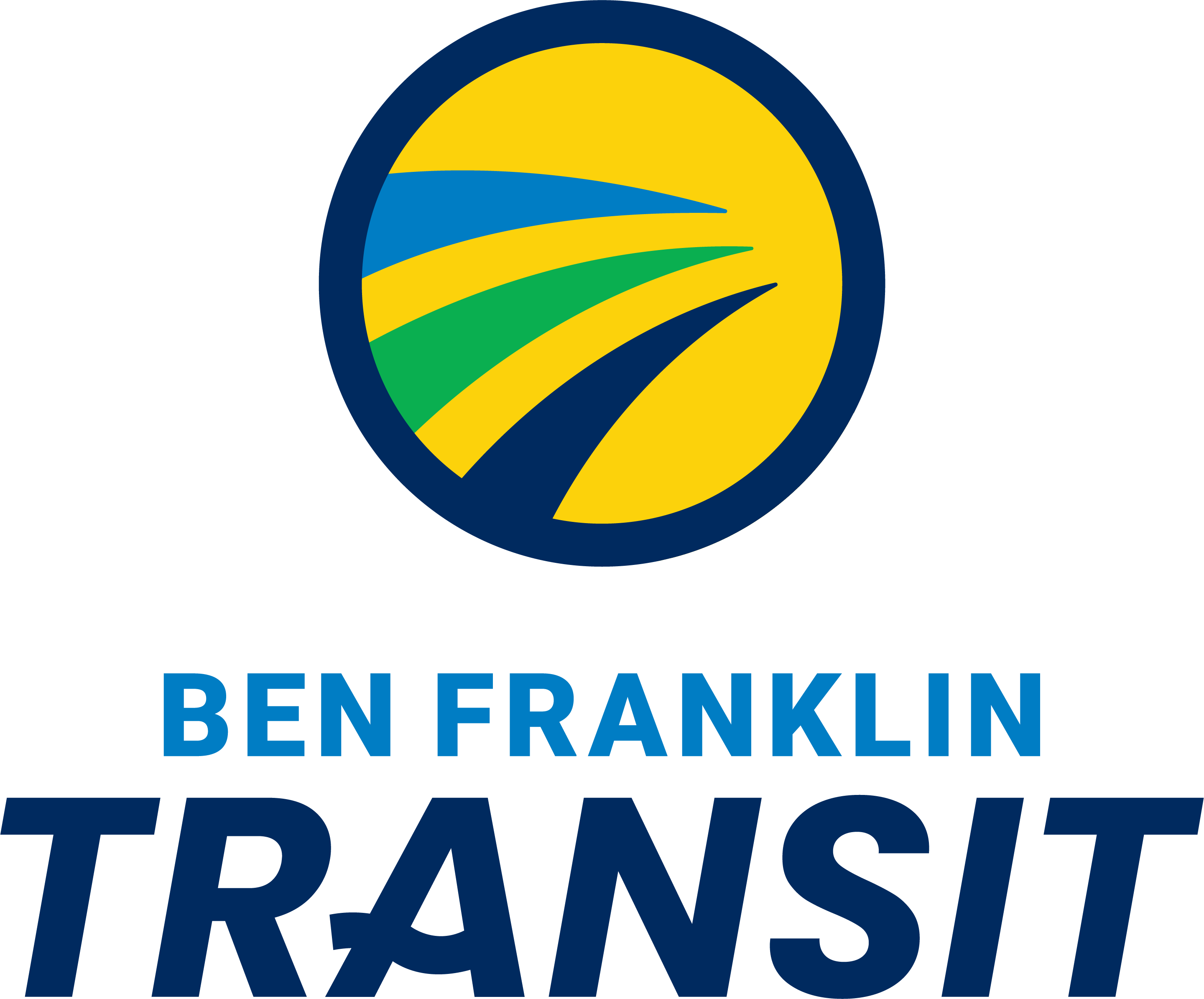 The Ben Franklin Transit logo with a stylized yellow circle and curved blue and green lines above the words 