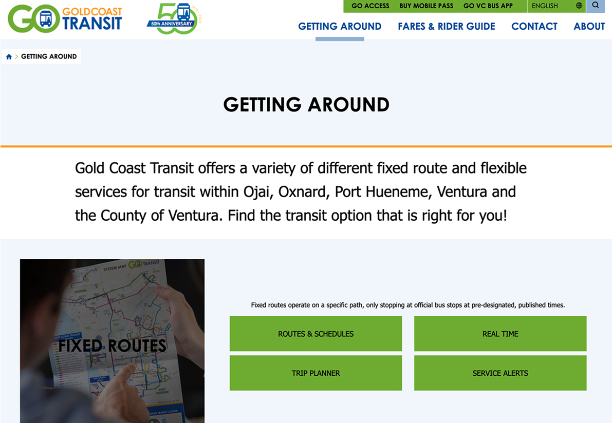 Screenshot of the Gold Coast Transit website's