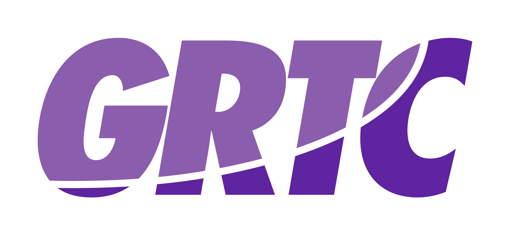 The image displays the GRTC logo in bold, purple letters with a white curved line cutting through the letters.