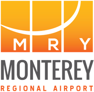 Logo for Monterey Regional Airport featuring orange and yellow gradient blocks with white curved lines, the abbreviation 