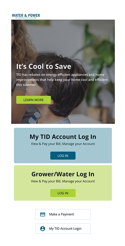 A web page for WATER & POWER featuring energy-saving tips, a