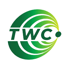 Green TWC logo featuring bold letters with curved lines forming a circular pattern and a solid dot on the right side, on a white background.