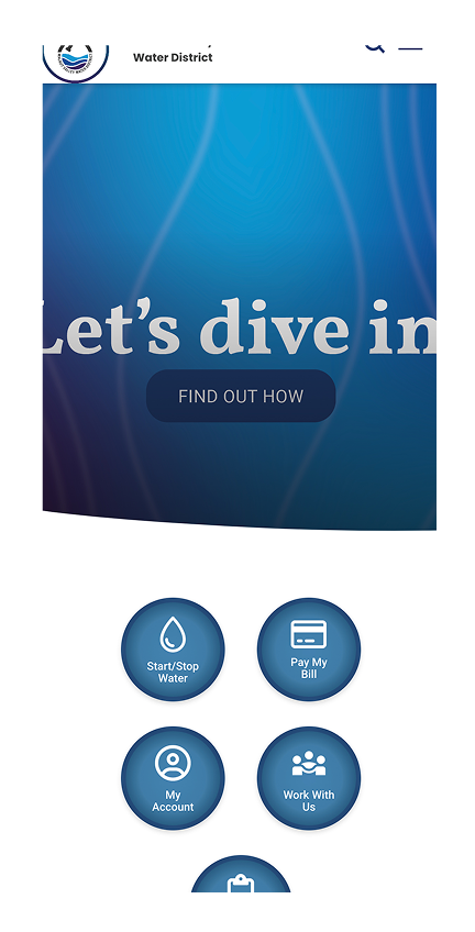 Mobile website homepage for a water district, featuring a