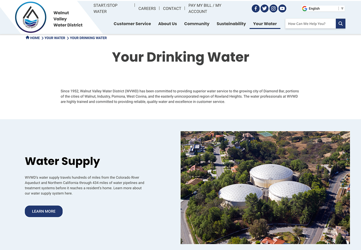 Screenshot of Walnut Valley Water District's