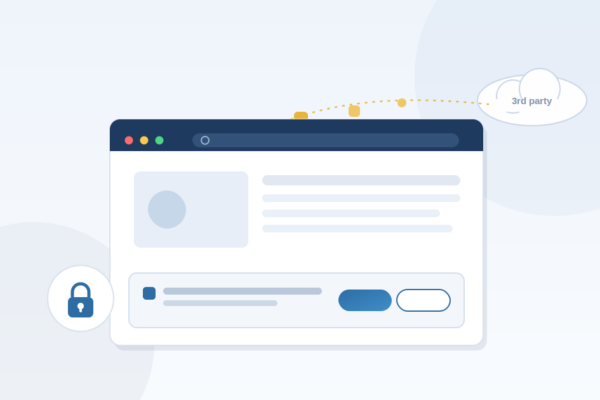 Illustration of a web browser interface with a padlock icon and data being transferred to a cloud labeled 